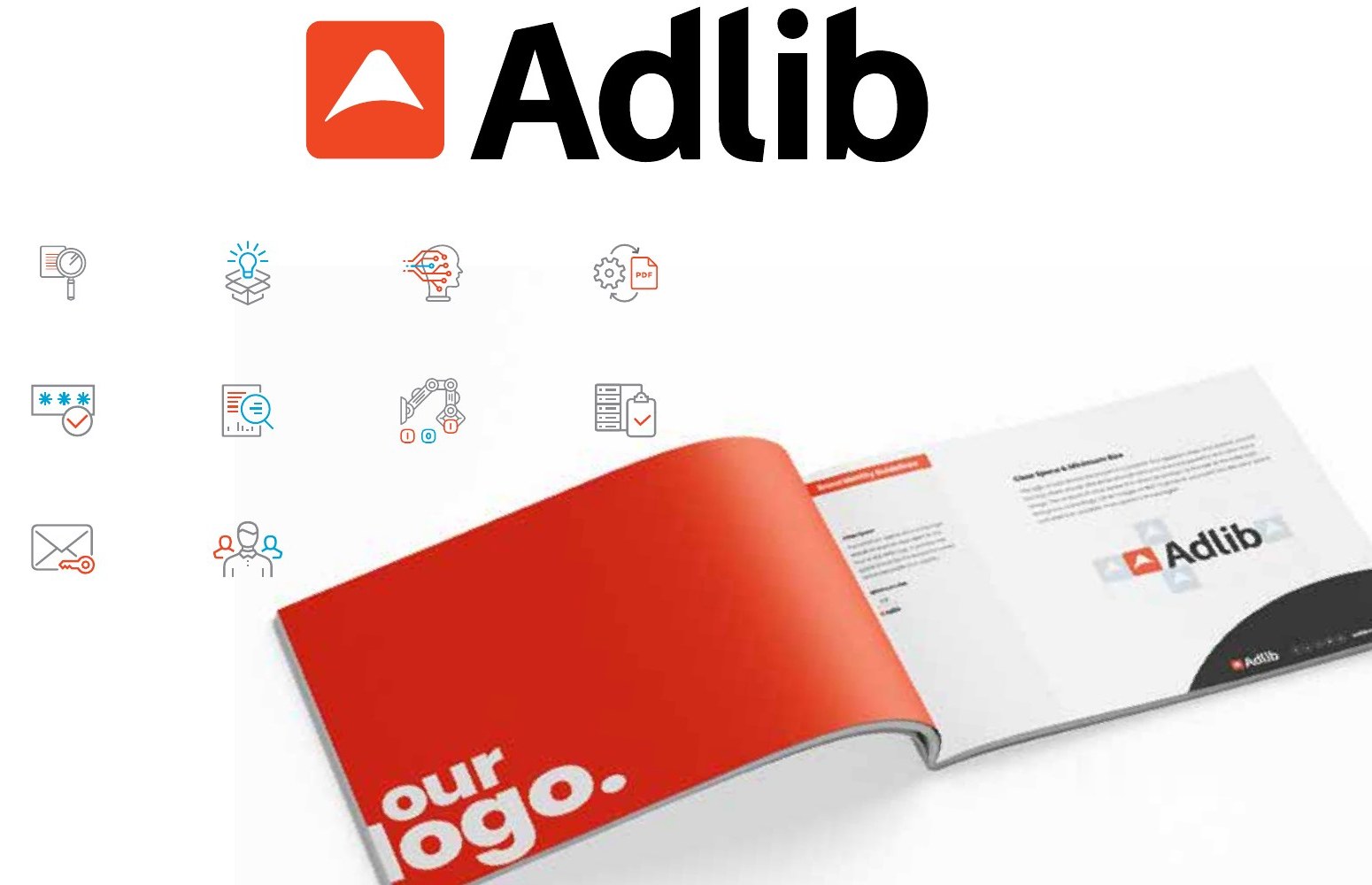 Adlib logo, custom line icons and open identity guidelines.